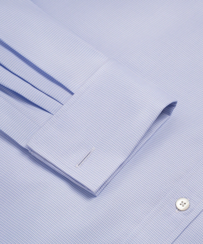 Blue & White Classic Fit Double Cuff Micro Puppytooth Formal Shirt