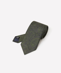 Green & Navy Contrast Paisley Silk Tie