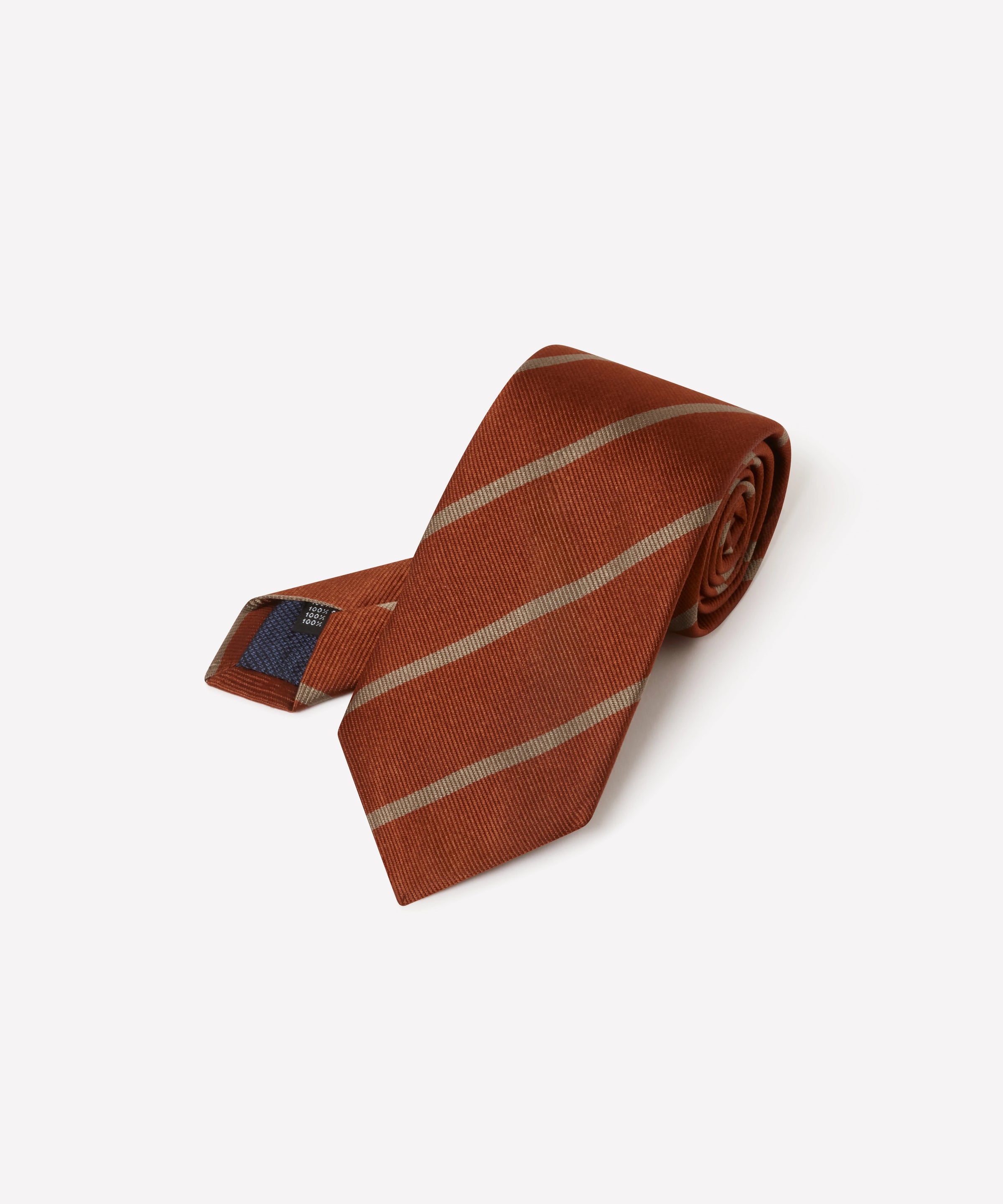 Deep Orange & Neutral Single Stripe Silk Woven Tie