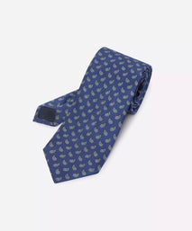 Navy & Blue Small Paisley Motif Silk Printed Tie