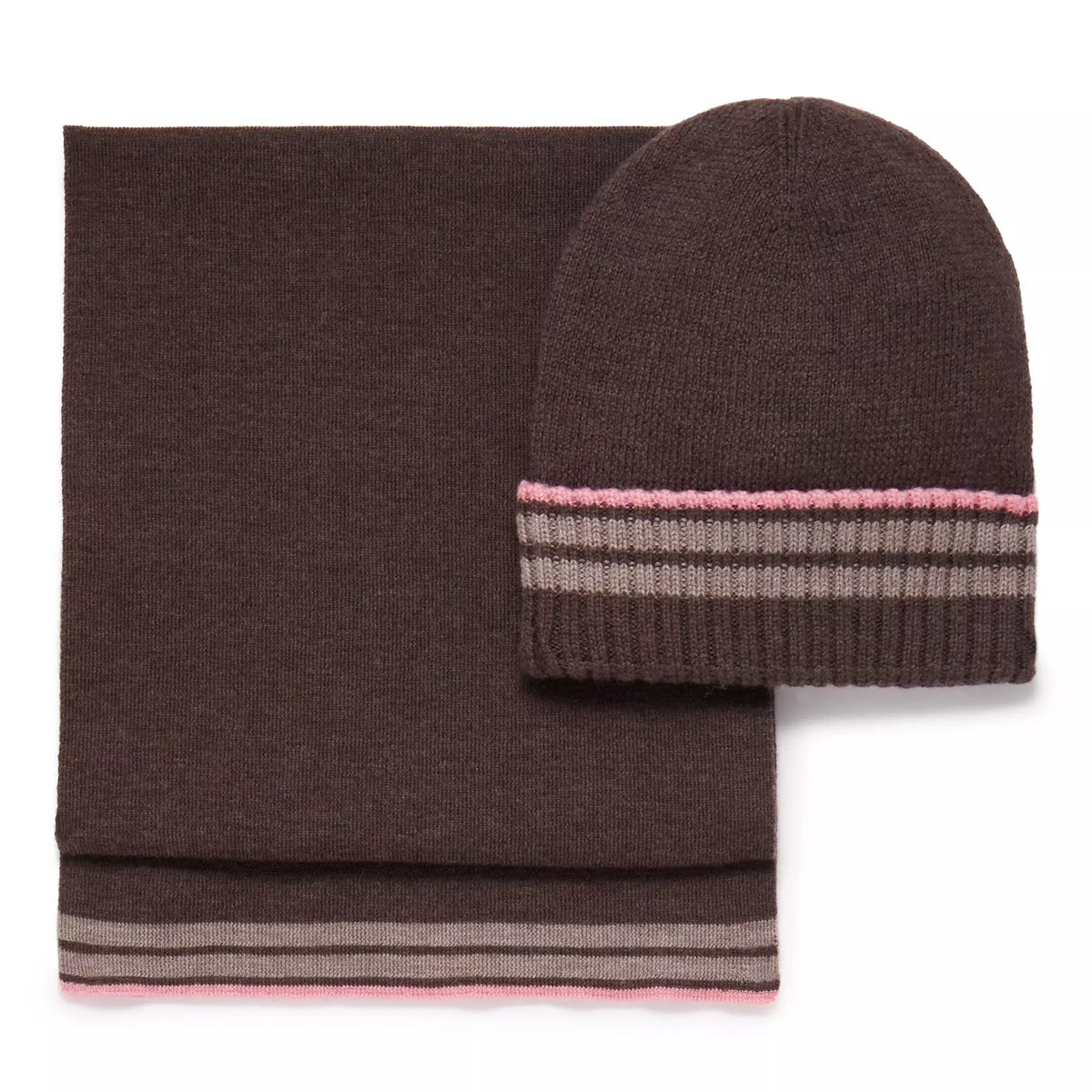 Brown Knitted Merino Wool Hat & Scarf Set
