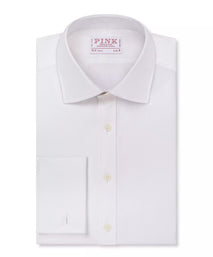 White Slim Fit Double Cuff Twill Herringbone Formal Shirt