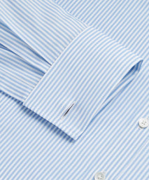 Pale Blue & White Slim Fit Double Cuff Core Poplin Bengal Stripe Formal Shirt