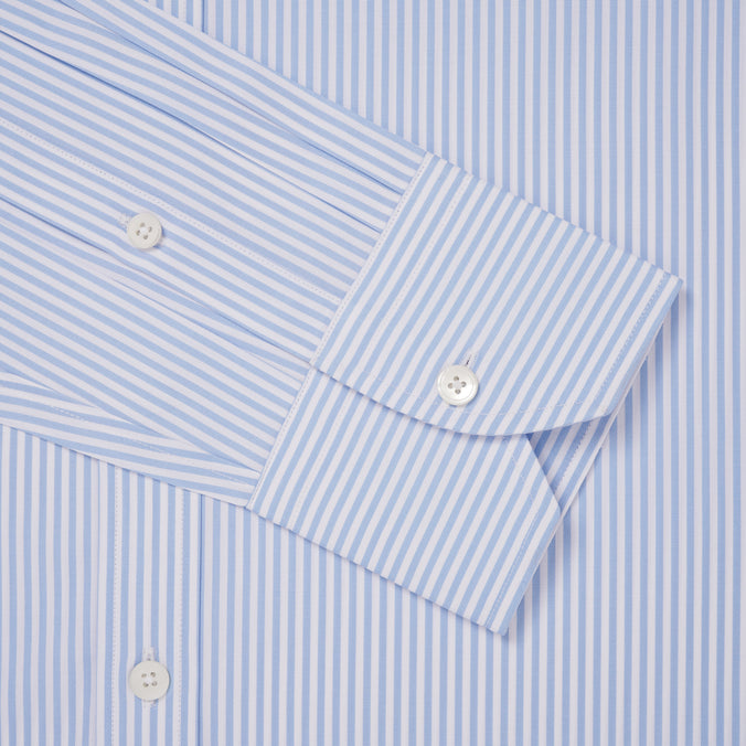 Pale Blue & White Tailored Fit Essential Bengal Stripe Formal Shirt