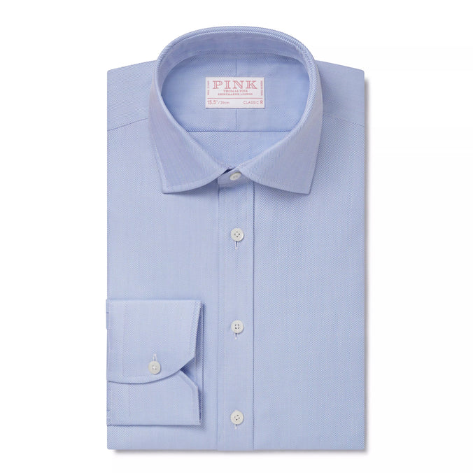 Pale Blue Classic Fit Twill Herringbone Formal Shirt