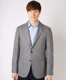 Grey Tailored Fit Merino Wool Unstructured Jacket