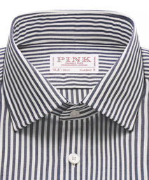 Charcoal Grey & White Classic Fit Double Cuff Panama Stripe Formal Shirt