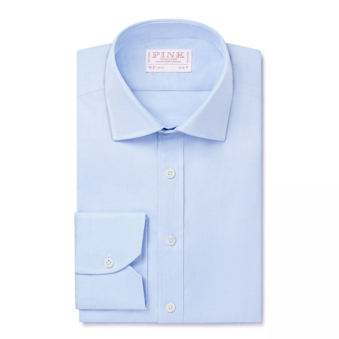 Pale Blue & White Slim Fit Puppytooth Formal Shirt